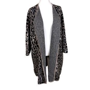 Joie Berit Leopard Print Open Longline Cardigan Wool Mohair Large EUC Luxe